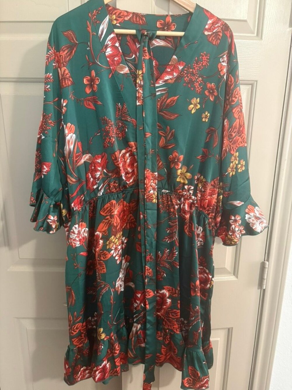 Boohoo Floral Green Ruffle Wrap Dress